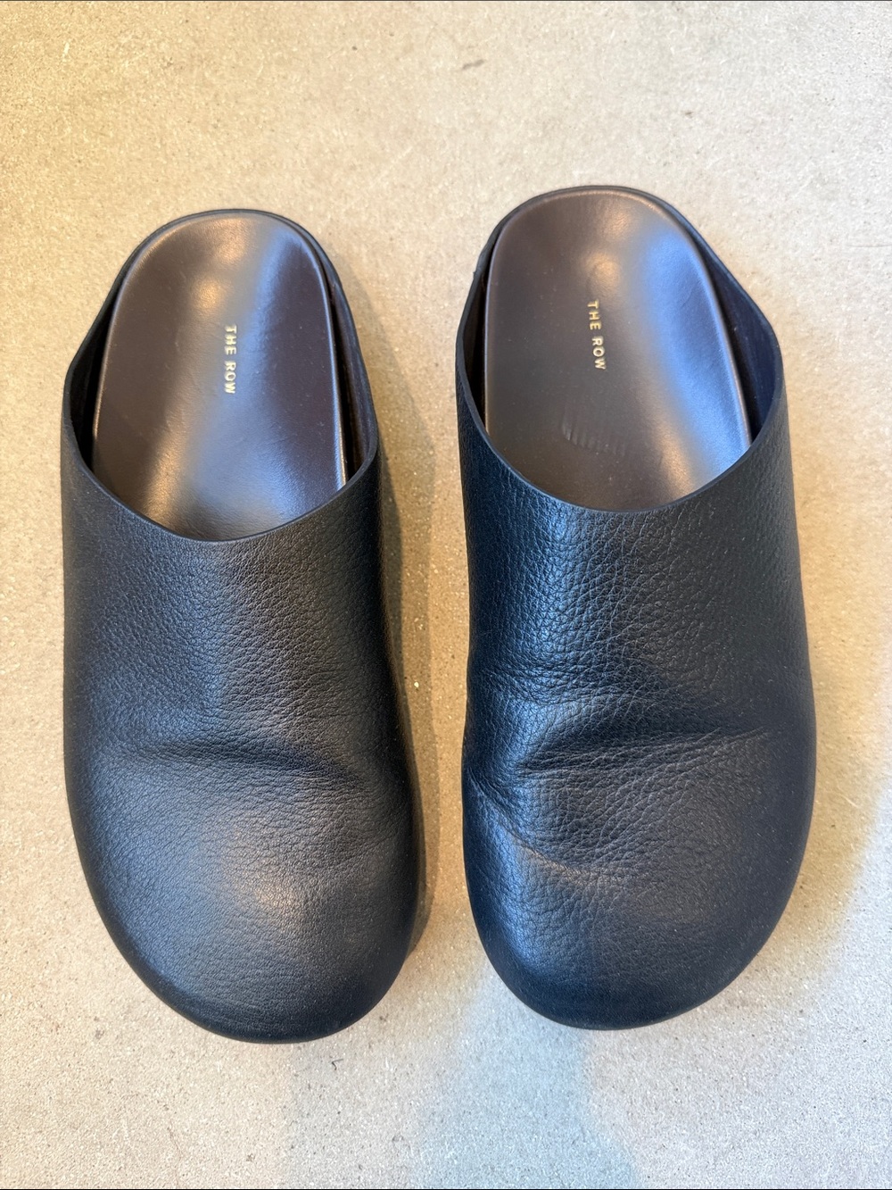 The Row Black Leather Slip-On Mules